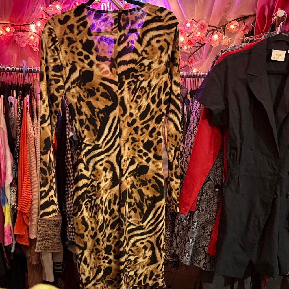 Cache Long Sleeve Animal Print Wrap Dress in Brown and Black - Picture 3 of 3